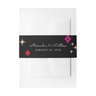 Vintage Neon Style Vegas Wedding Invitation Belly Band