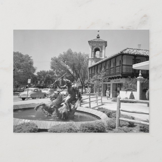 Vintage Neptune Fountain Black White Kansas City Postcard (Front)