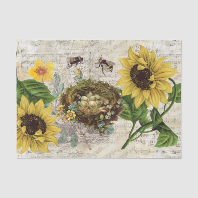 Vintage Nest Sunflower Music Tissue Paper (Front)