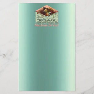 Vintage nesting bird pink teal pink stationery