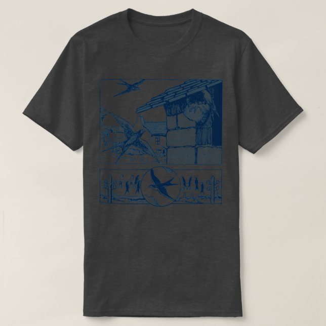 Vintage Nesting Swallows Illustration Design T-Shirt (Design Front)