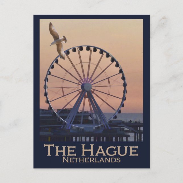 Vintage Netherlands The Hague Ferris Wheel Postcard (Front)