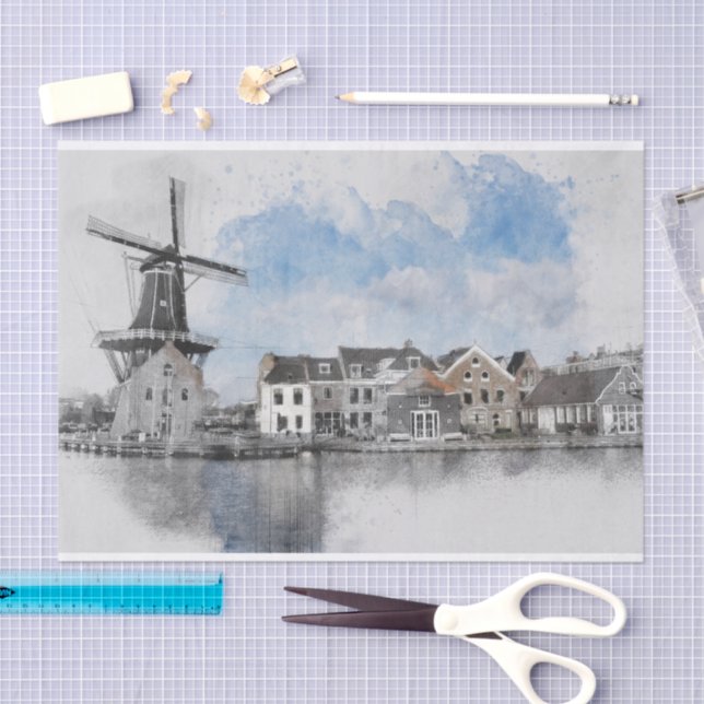 Vintage Netherlands Windmill Travel Poster Dutch Tissue Paper (Craft)