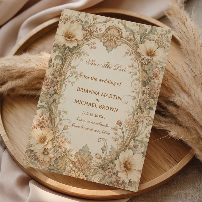 Vintage Neutral Botanical Save The Date (Creator Uploaded)