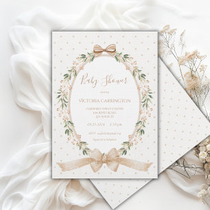 Vintage Neutral Floral Frame Baby Shower Invitation