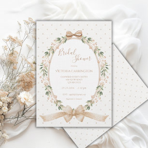 Vintage Neutral Floral Frame Bridal Invitation