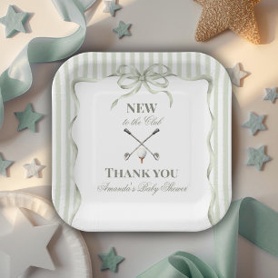 Vintage Neutral New to the Club Golf Baby Shower Paper Plate