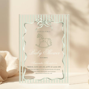 Vintage Neutral Olive Rocking Horse Baby Shower Acrylic Invitations