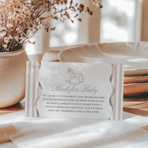 Vintage Neutral Rocking Horse Book for Baby Shower Enclosure Card