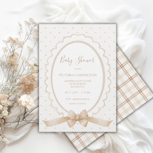 Vintage Neutral Scalloped Frame.Baby Shower  Invitation