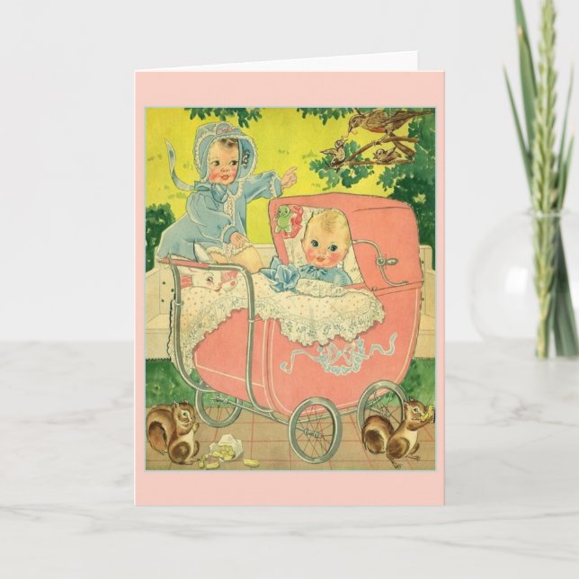 Vintage New Baby and Sibling Greeting Card (Front)