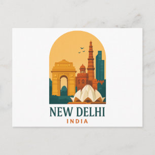 Vintage New Delhi India Travel Poster Postcard