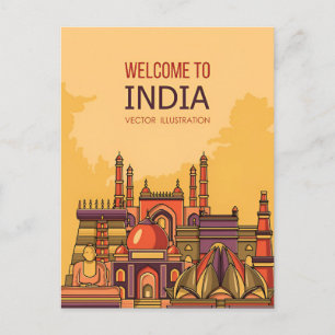 Vintage New Delhi, India Travel watercolor retro Postcard