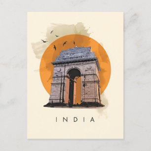 Vintage New Delhi, India Travel watercolor retro Postcard