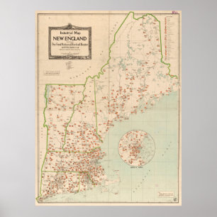 Vintage New England Industries Map (1919) Poster