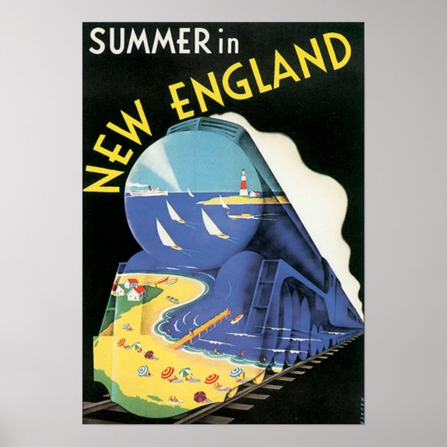 Vintage New England Train Advertisement Poster (Front)