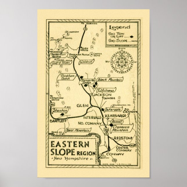 Vintage New Hampshire Ski Map Print (Front)