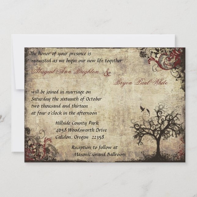 Vintage New Life Wedding Invitation in Wine (Front)