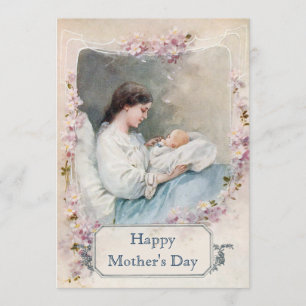 Vintage New Mother and Child with Custom Text Card