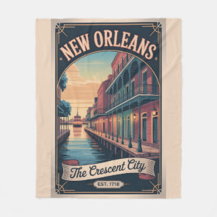 Vintage New Orleans Louisiana Retro Travel Poster  Fleece Blanket