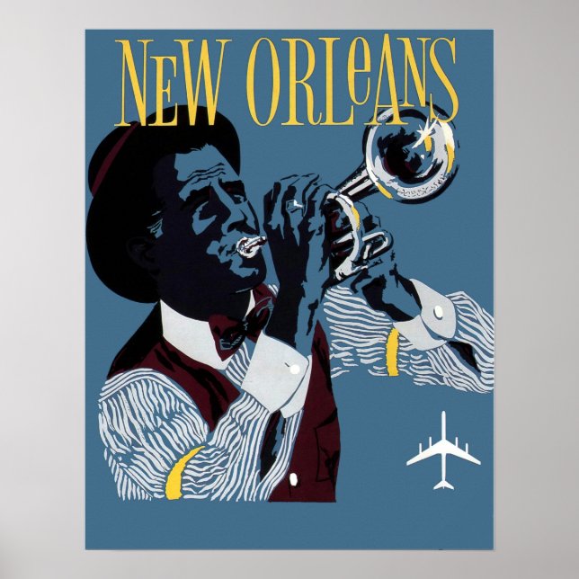 Vintage New Orleans Travel Jazz Trumpet Poster (Front)