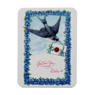 Vintage New Year Bird Magnet