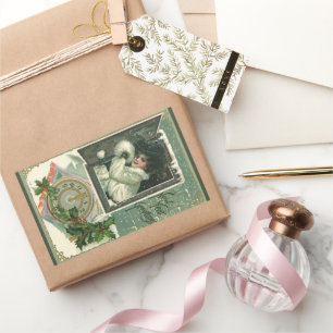 Vintage New Year Greetings, Victorian Girl Window Sticker