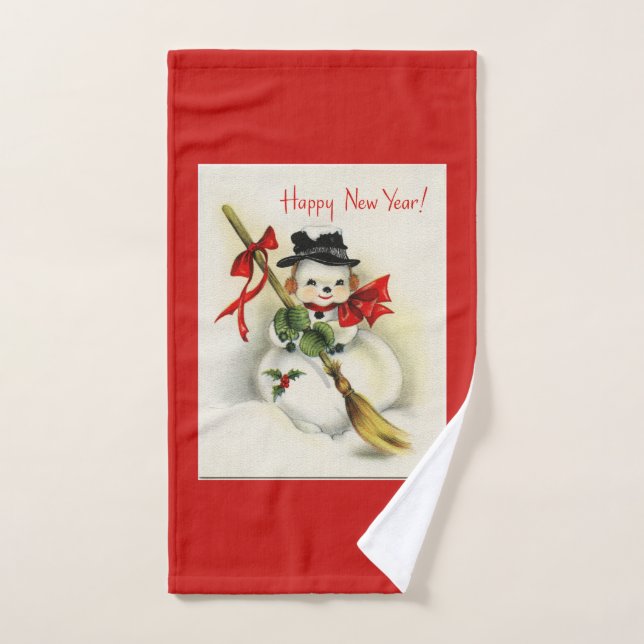 Vintage New Year Snowman Hand Towel (Hand Towel)