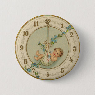 Vintage New Years Baby Clock 2 Inch Round Button