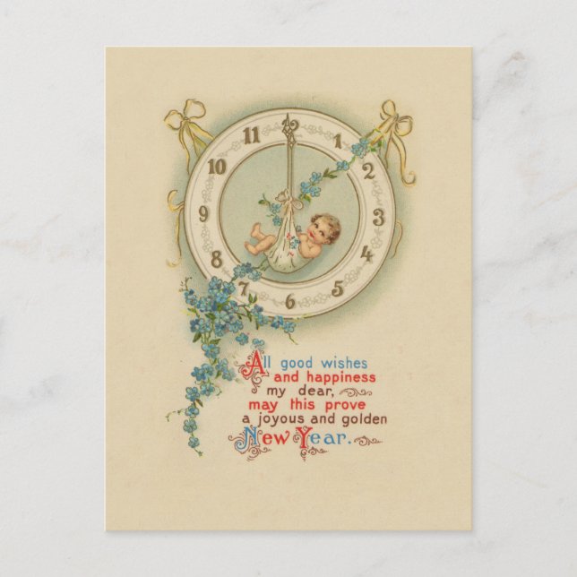 Vintage New Years Baby Clock Holiday Postcard (Front)