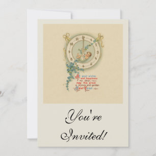 Vintage New Years Baby Clock Invitation