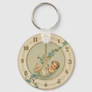 Vintage New Years Baby Clock Keychain