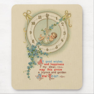 Vintage New Years Baby Clock Mouse Pad