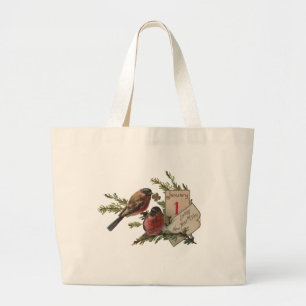 Vintage New Years Birds Large Tote Bag