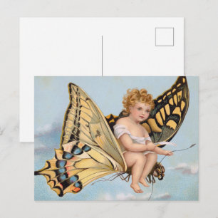 Vintage New Years card, child riding butterfly Postcard
