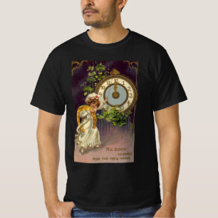 Vintage New Years Eve Irish Lass Clock at Midnight T-Shirt