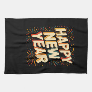 Vintage New Years Eve Party Countdown Happy New Ye Kitchen Towel