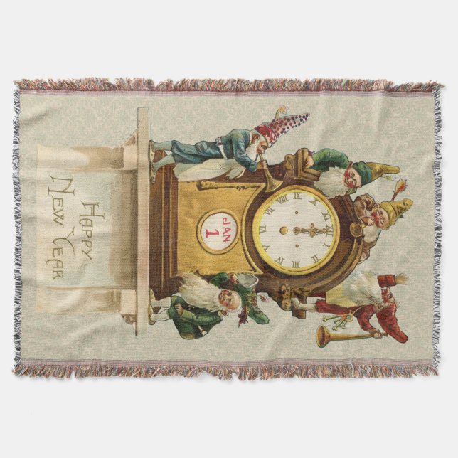 vintage new years gnomes throw blanket (Front)