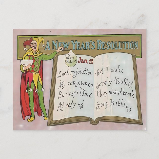 Vintage New Year's Resolution Jester  Postcard (Front)