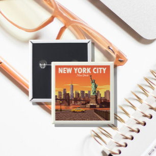 Vintage New York 2 Inch Square Button