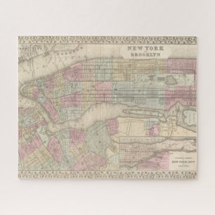 Vintage New York City and Brooklyn Map Jigsaw Puzzle