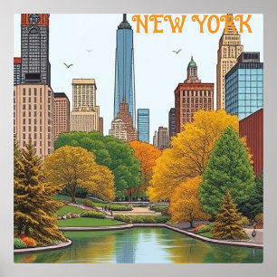 Vintage New York City Central Park travel  Foil Prints
