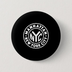 Vintage New York City Circle Manhattan White  2 Inch Round Button
