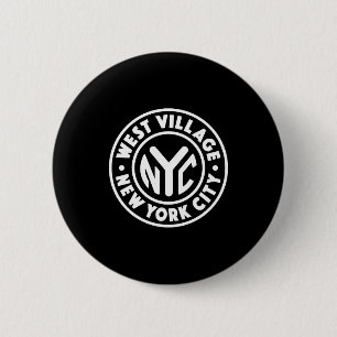 Vintage New York City Circle West Village White  2 Inch Round Button