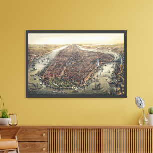 Vintage New York City, Manhattan, Brooklyn Bridge Canvas Print