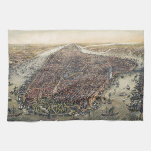 Vintage New York City, Manhattan, Brooklyn Bridge Kitchen Towel