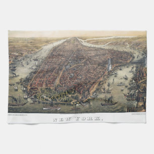 Vintage New York City, Manhattan, Brooklyn Bridge Kitchen Towel