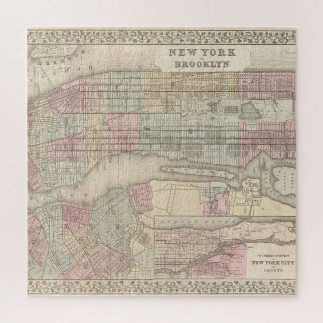 Vintage New York City Map Jigsaw Puzzle (Vertical)