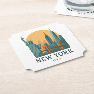 Vintage New York City Minimalist Travel Gift Paper Coaster