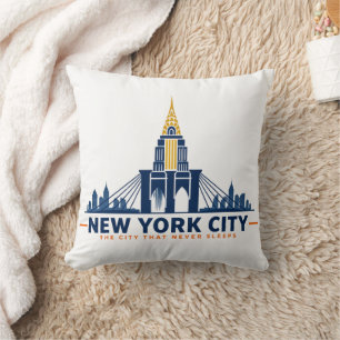 Vintage New York City Skyline Throw Pillow